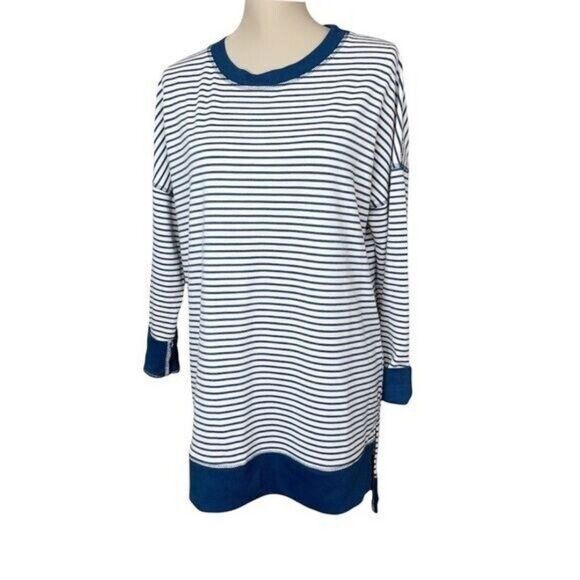 Simple by Suzanne Betro Sweater Women Size M stripe 3/4 sleeves top - Picture 1 of 7
